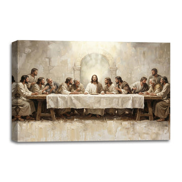 Jesus The Lords Last Supper Canvas Wall Art, Dining Room, 24x16 in