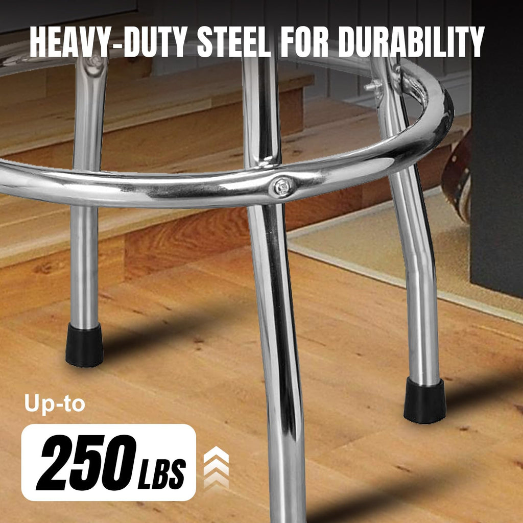 Swivel Bar Stool: Padded Garage/Shop Seat with Chrome Plated Legs, Black