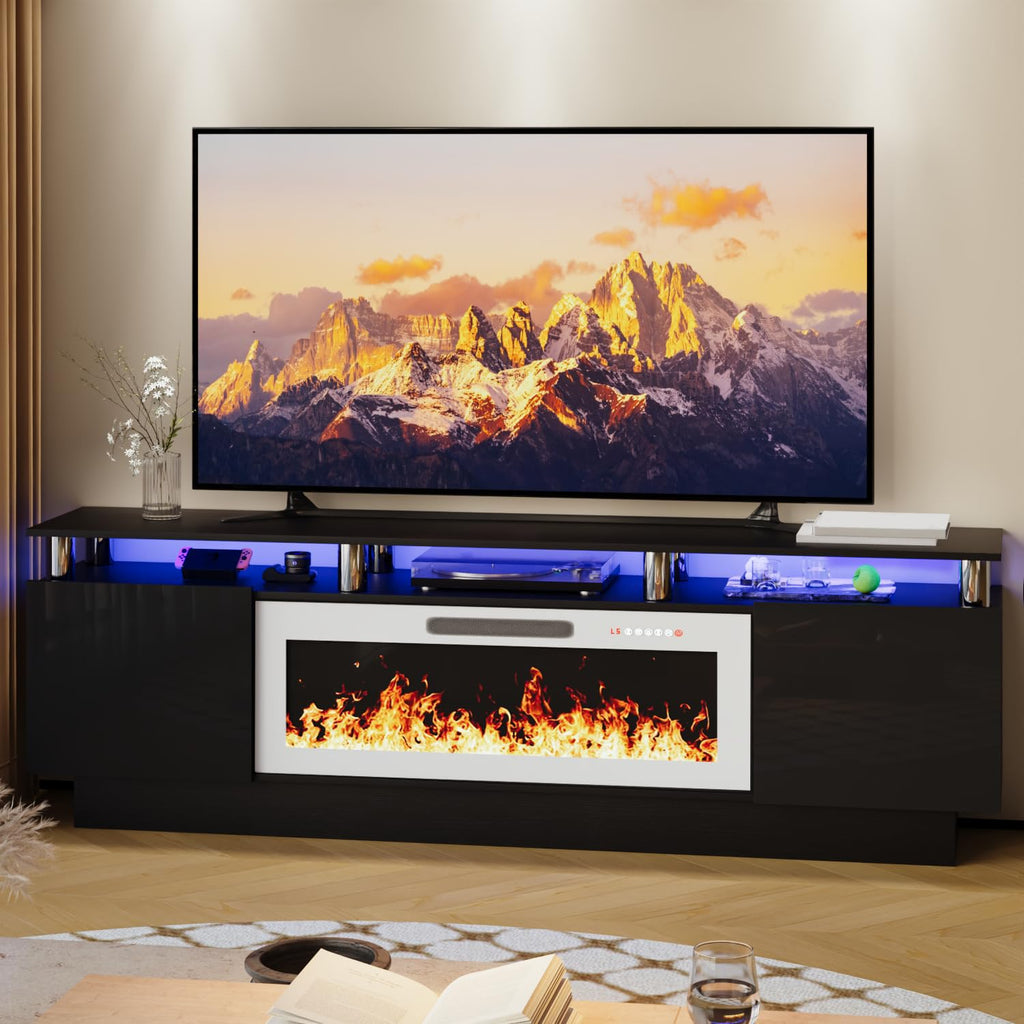 70 Inches for TVs up to 80 Inches TVs with 36'' White Electric Fireplace & Remote, Modern Entertainment Center with
