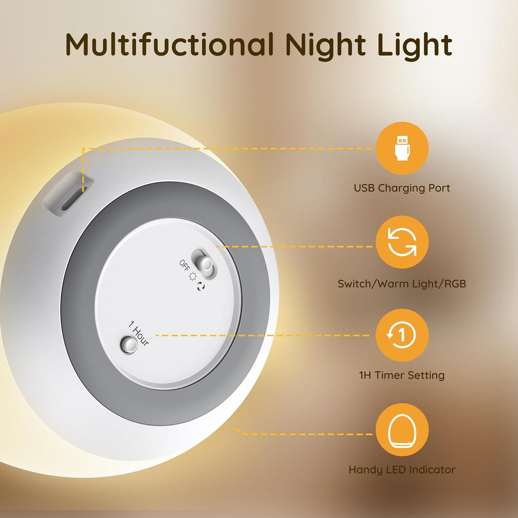 Egg Light, 7 RGB Colors, Dimmable Touch Control Night Light for Kids, White