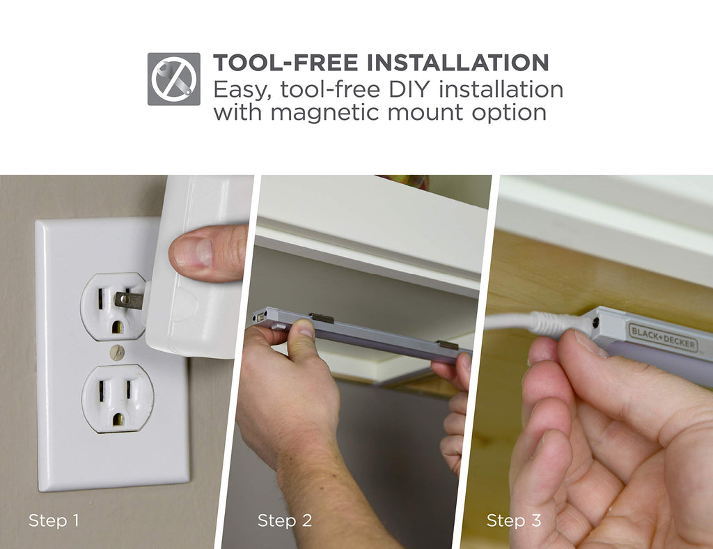 Under Cabinet Lighting Kit, 3-Bars, 12in. Each, DIY Tool-Free Install w/Magnetic Option, Daylight, 5000K, 1290 Lumens