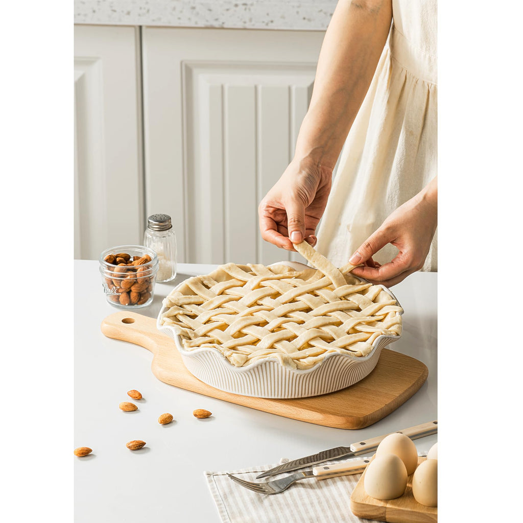 Ceramic Deep Pie Pan for Baking, 11 inch Porcelain Pie Dish for Apple Pie, Oven & Dishwasher Safe, Farmhouse Decor