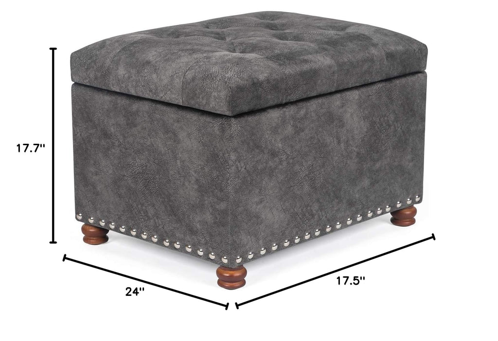 24'' Ottoman with Storage, Upholstered Storage Ottoman Stool, Velvet Tufted Cube Footstools Small, Hinged Foot Rest