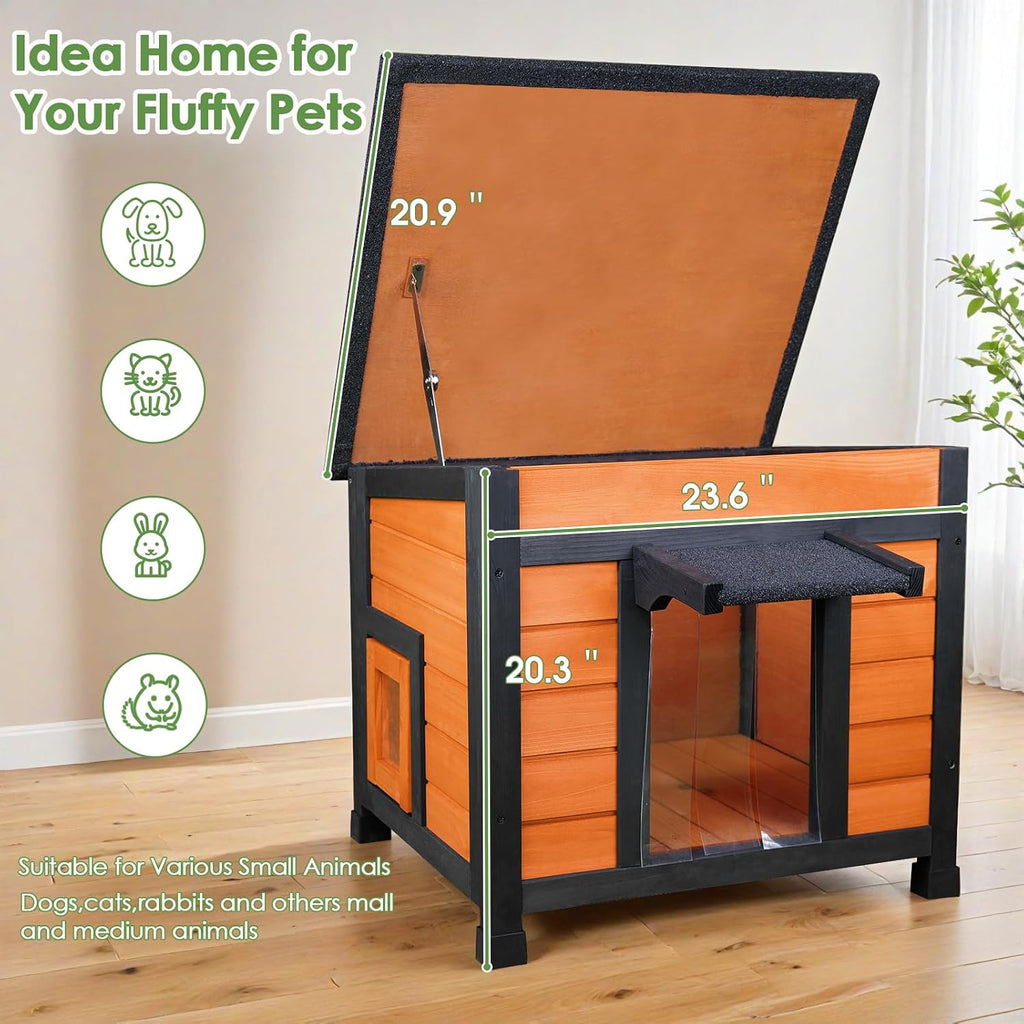 Outdoor Insulated Cat House, Weatherproof, Brown, 23.6"x20.9"x20.3"