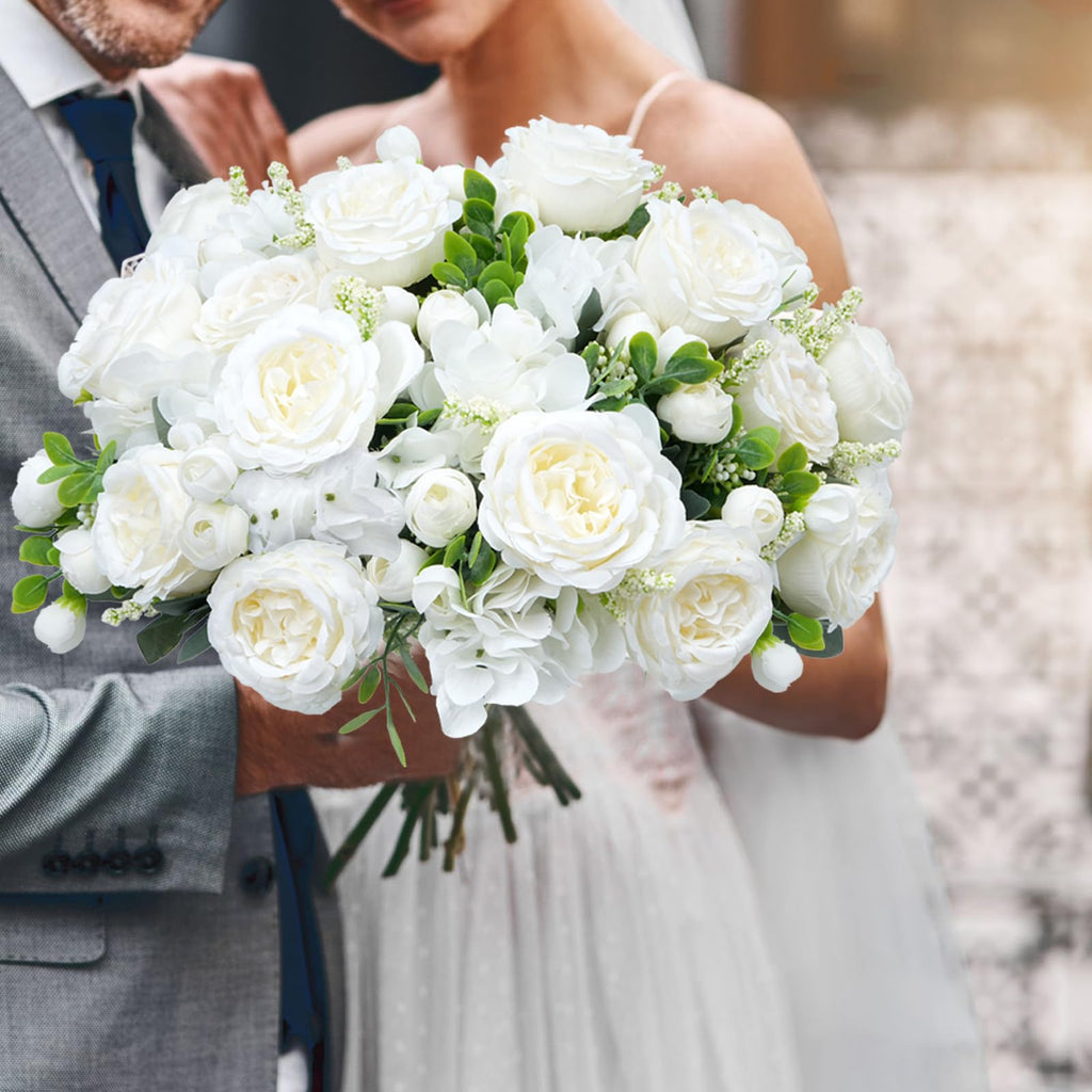 10 Bundles Artificial Peonies, Milky White Artificial