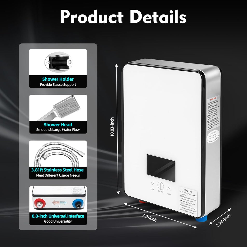 Tankless Electric Hot Water Heater, 4500W 110V Instant Water Heater On Demand 86-131°F Shower Heaters w/LED Screen