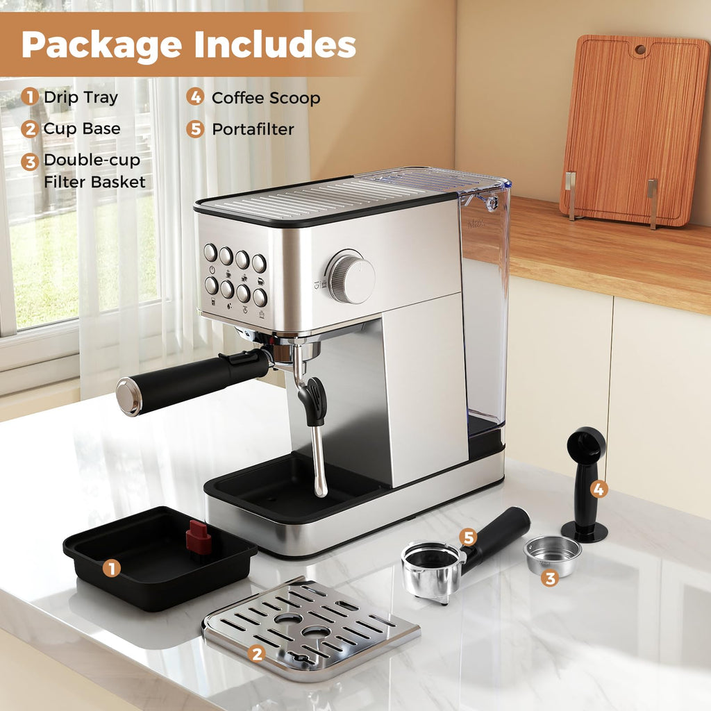Espresso Machine 20 Bar, Compact Stainless Steel Coffee Maker