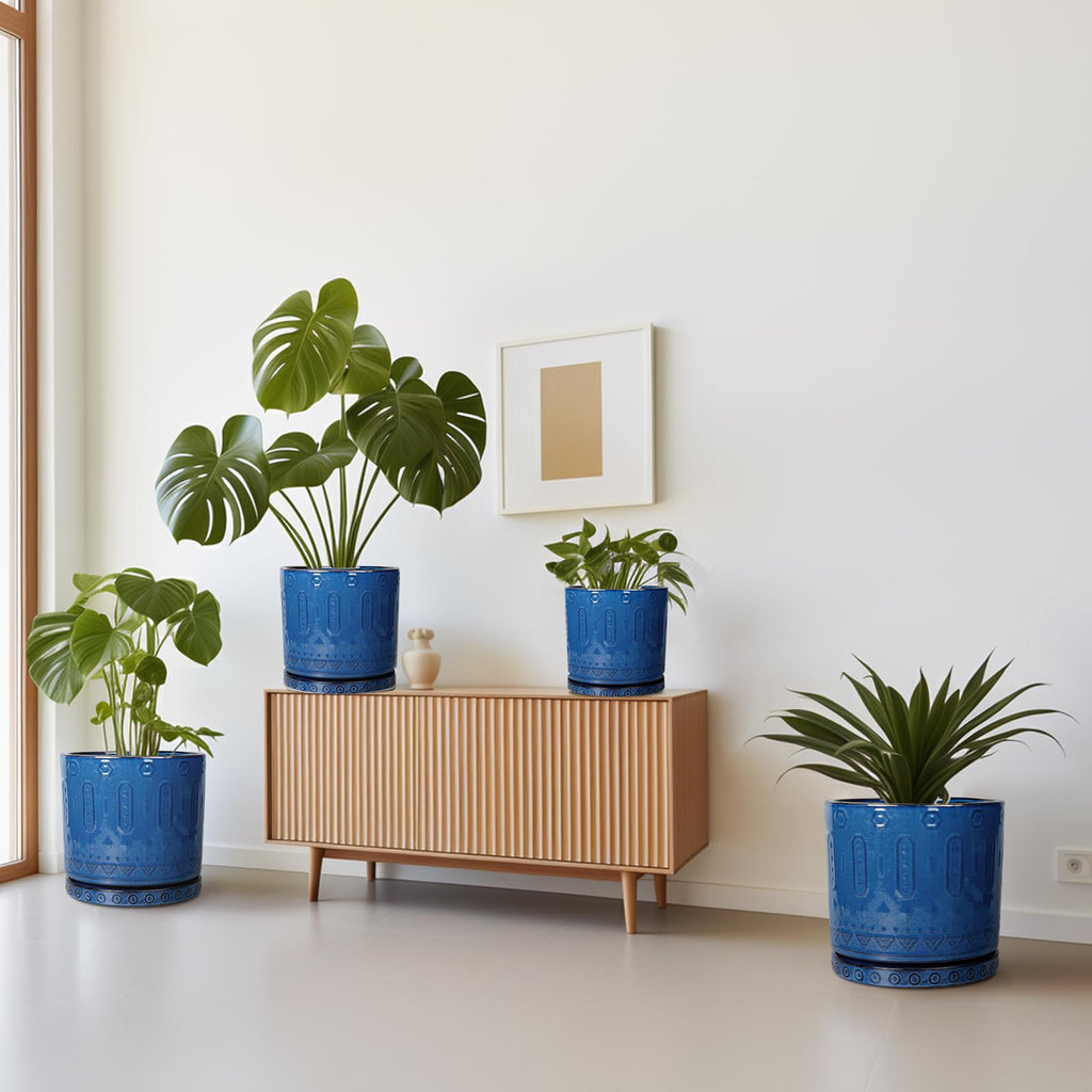 12 Inch Pot for Plants - Ceramic Planter for Indoor Plants Large Plant Pot with Drainage Holes and Saucer Outdoor