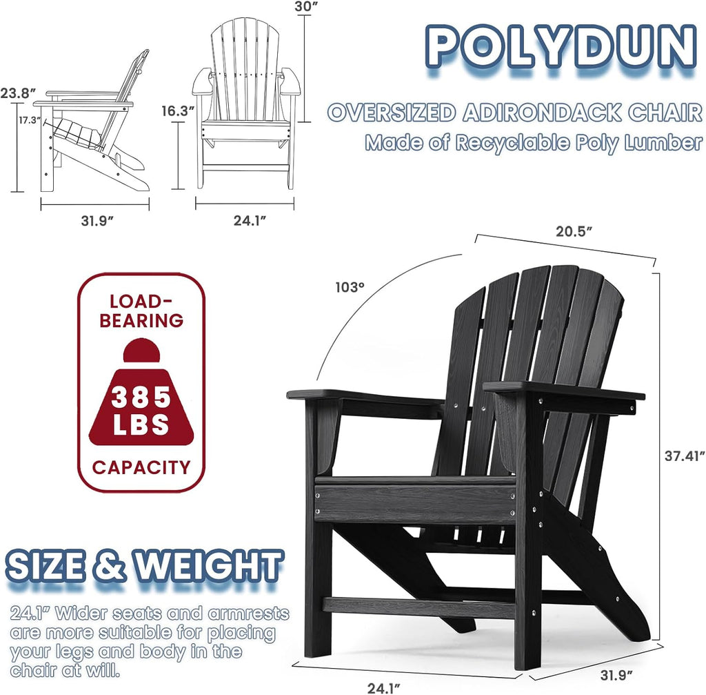 Farmhouse Adirondack Chair Wood Texture, Poly Lumber Patio Chairs, Pre-Assembled Weather Resistant Outdoor Chairs for