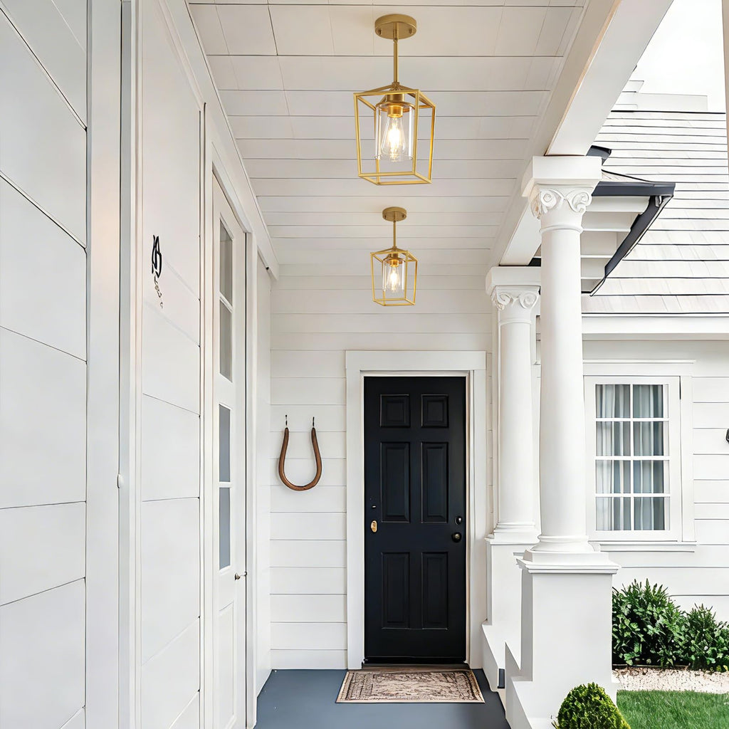 2 Pack Gold Pendant Lights Kitchen Island, Modern Farmhouse Kitchen Pendant Light Fixtures, Metal Cage Island Lights