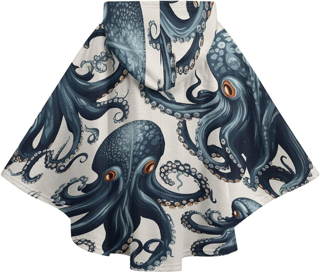 Octopus Pattern Wearable Blanket Hoodie Flannel Hooded Blanket | Sweatshirt Oversized Cozy Sweater Gift
