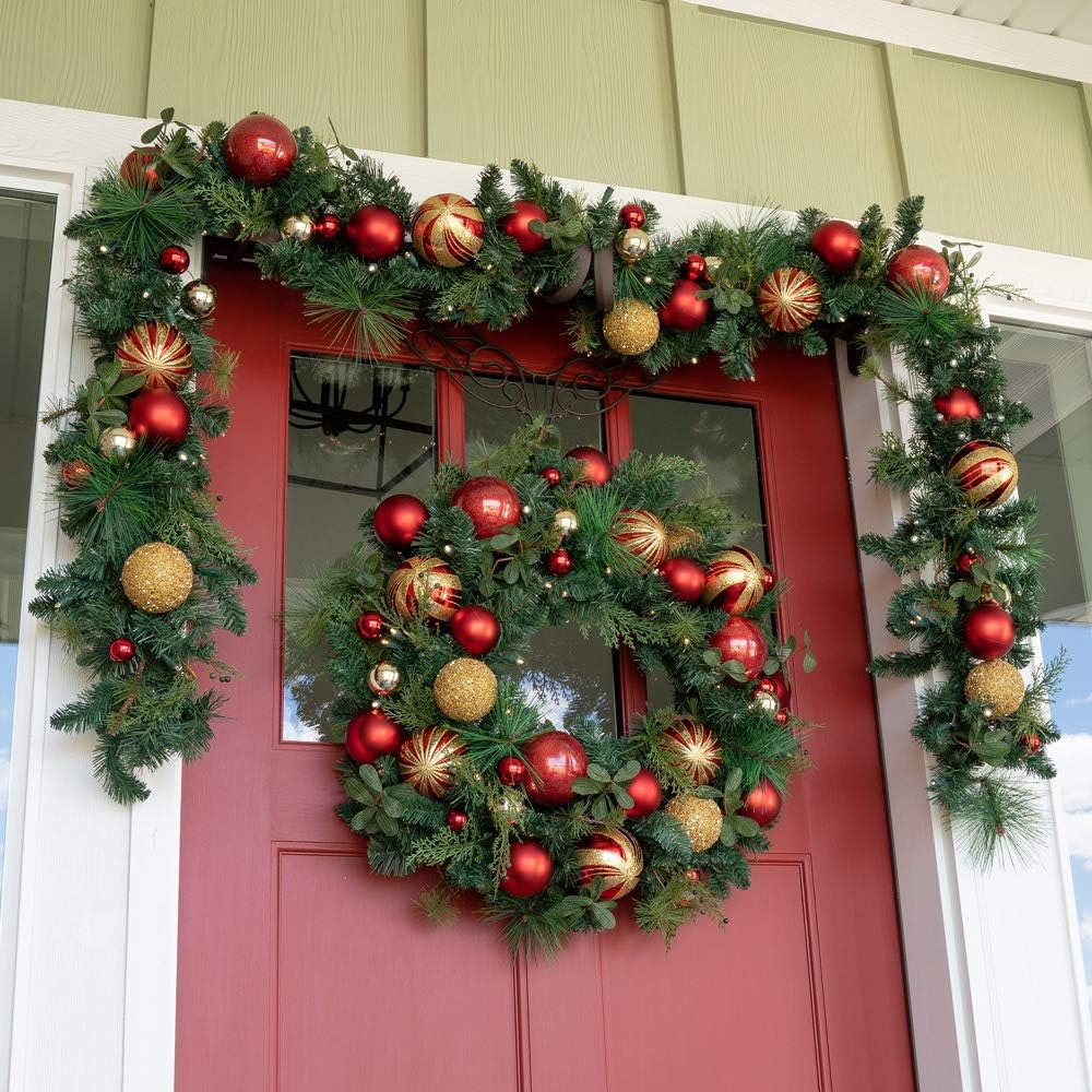 30 Inch Pre-Lit Artificial Christmas Wreath, Christmas Classic Red and Gold