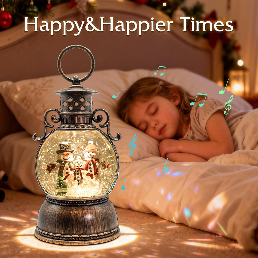 Christmas Snow Globes, Christmas Snowman Snow Globes Lantern with 8 Songs, 6H Timer Battery & USB Powered Glitter