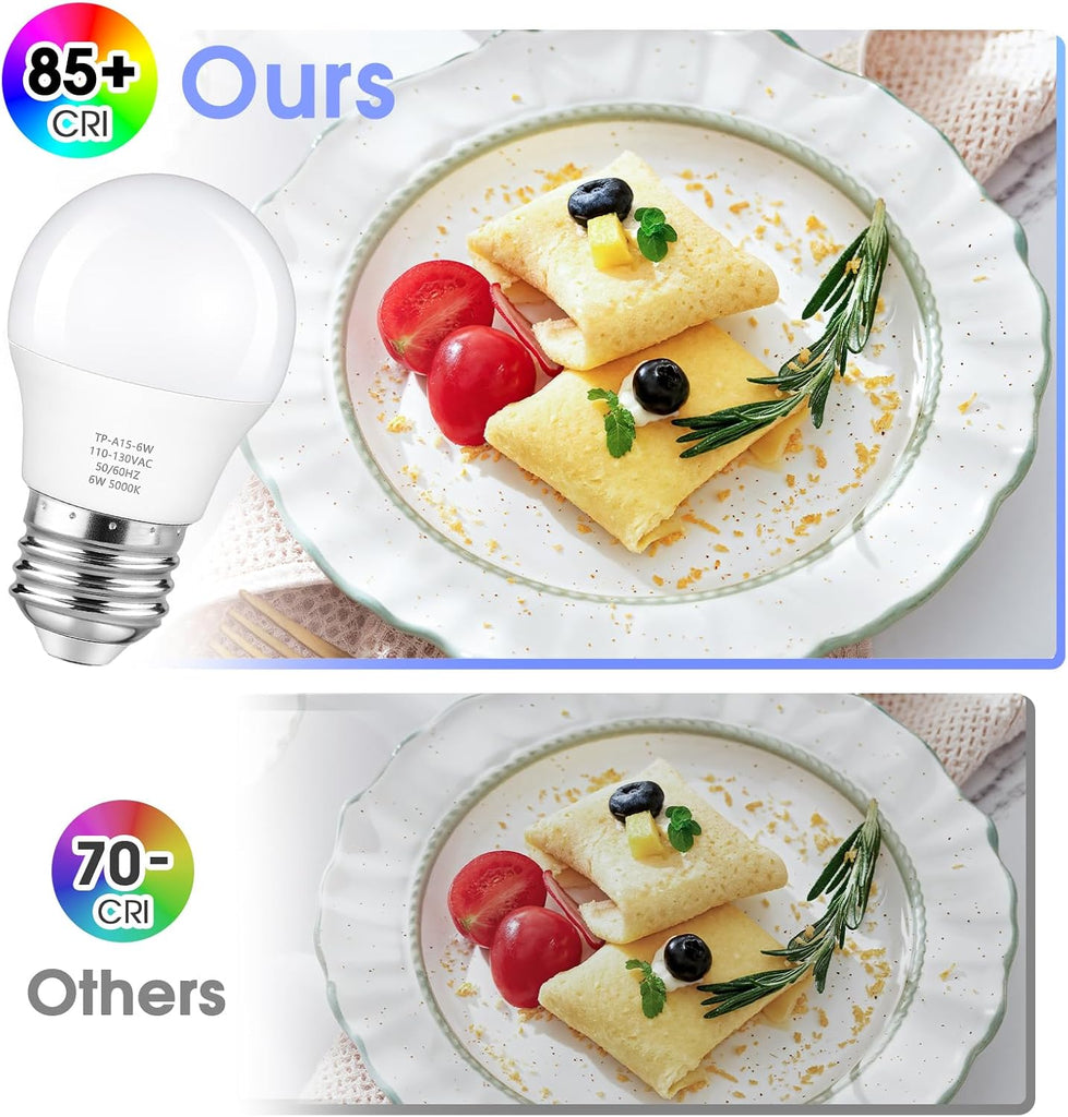 A15 LED Light Bulb, 60 Watt Equivalent LED Bulbs, Daylight White 5000K, 600LM, E26 Base, Non-Dimmable, 6W Bright