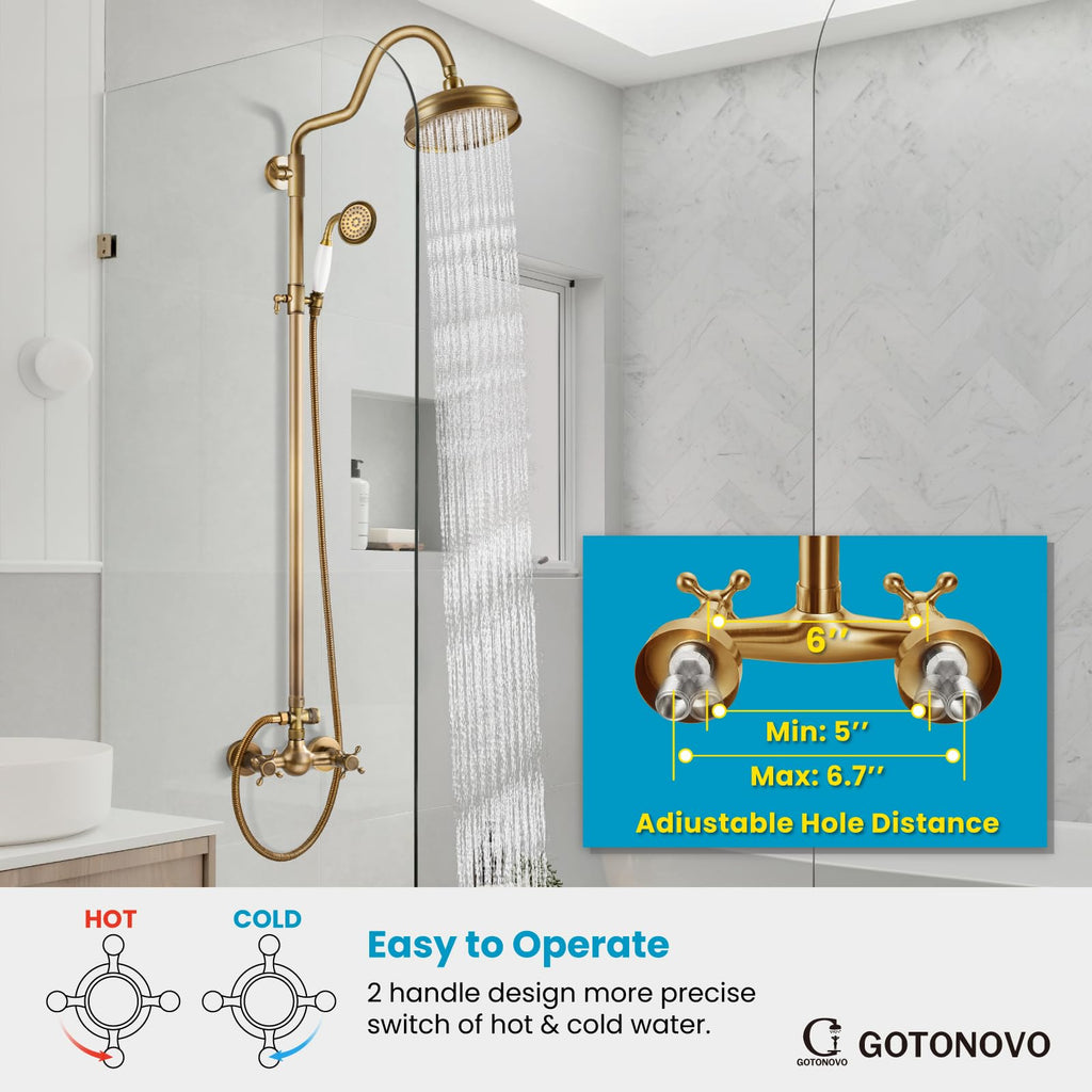 Exposed Shower Faucet Set Luxury,Antique Brass,Curved Arc Rod