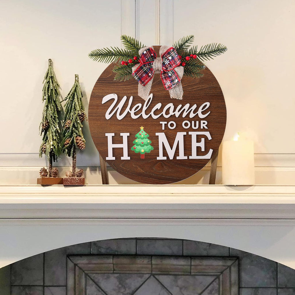 Interchangeable Welcome Sign for Front Door with 4 Seasonal Wreaths and 14 Changeable Icons, Farmhouse Front Door