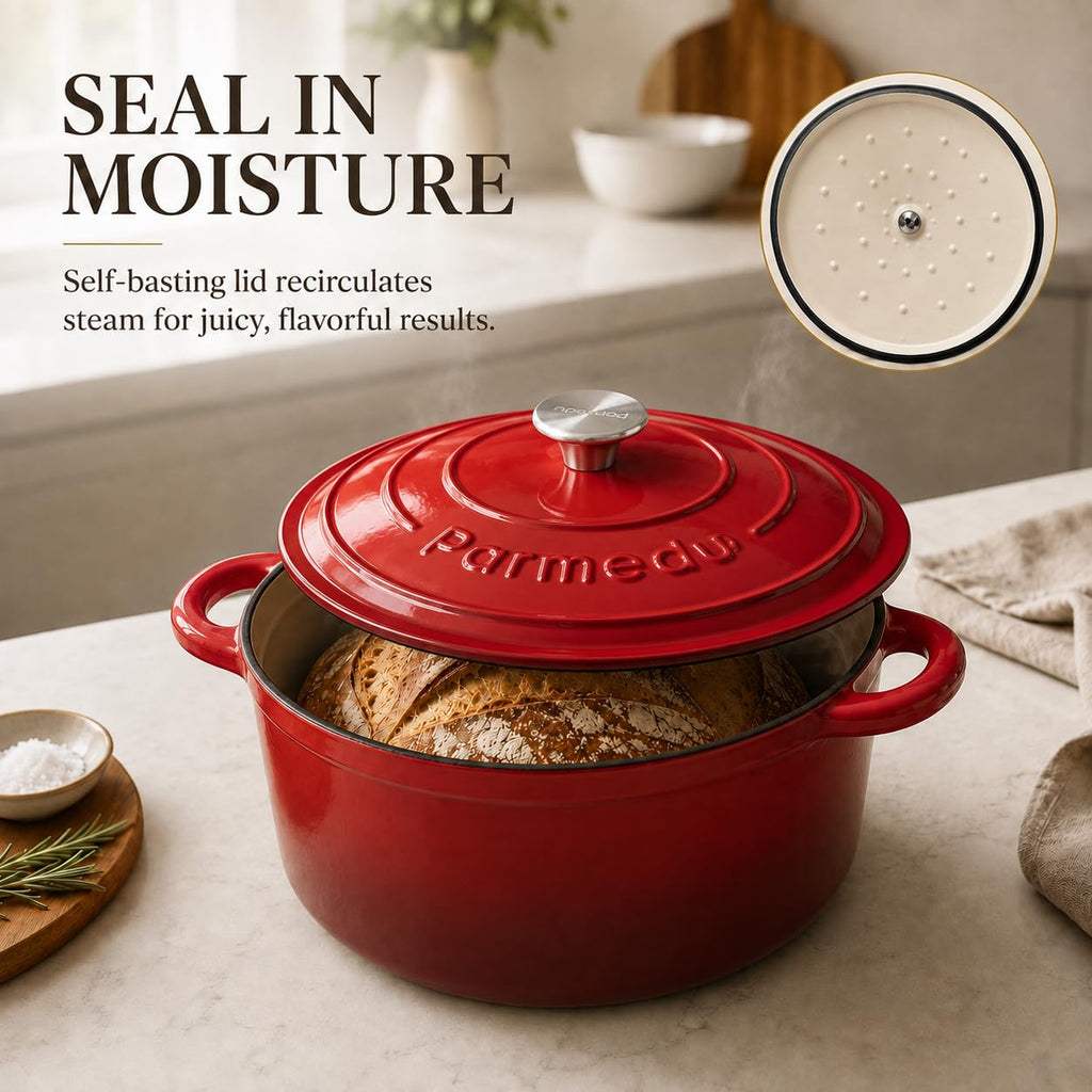 5.5QT Enameled Cast Iron Dutch Oven for Sourdough Bread Red