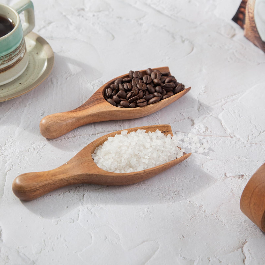 Big Wooden Scoop Shovel, 4PCS Large Coffee Scoops for Ground coffee, Acacia Wood Bean Salt Spoons, Wooden Scoops for
