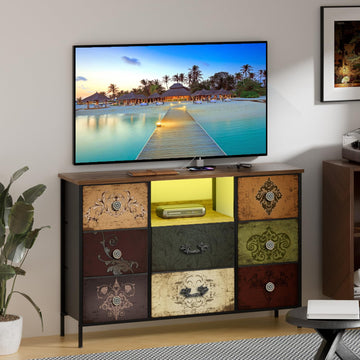 Wide TV Stand for 55" TV, Dresser with LED Lights & Power Outlets