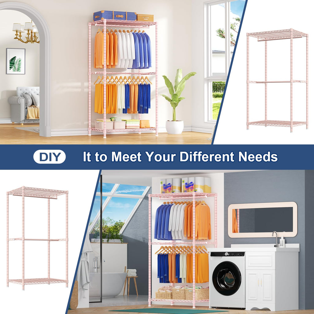 E12 Pro Clothes Rack, Heavy Duty Freestanding Garment Rack with Shelves, Metal Clothing Closet Storage System for