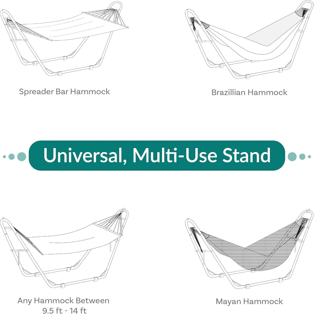 Heavy-Duty Hammock Stand for Outside, 550 lb Capacity, Black | Rust-Resistant Steel Metal Double Hammock Frame, Fits