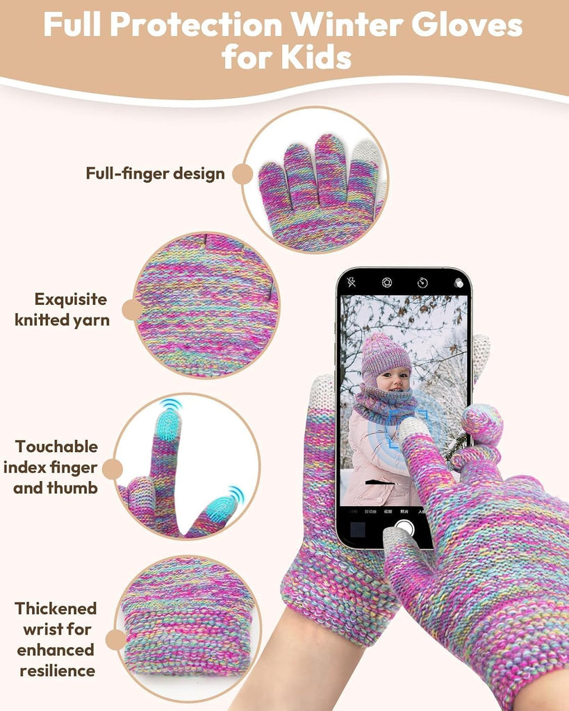Kids Winter Hat Gloves Scarf Set,Toddler Girls Boys Beanie Hat with Earflaps,Knit Mittens & Neck Gaiter Warmer
