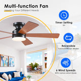 Flush Mount Ceiling Fan with Lights - 46IN Modern Indoor/Outdoor Ceiling Fan Light with Remote/APP, Low Profile Fan Light with 6 Speeds, Dimming, for Bedroom, Living Room, Brown A101-B0F127L6DT
