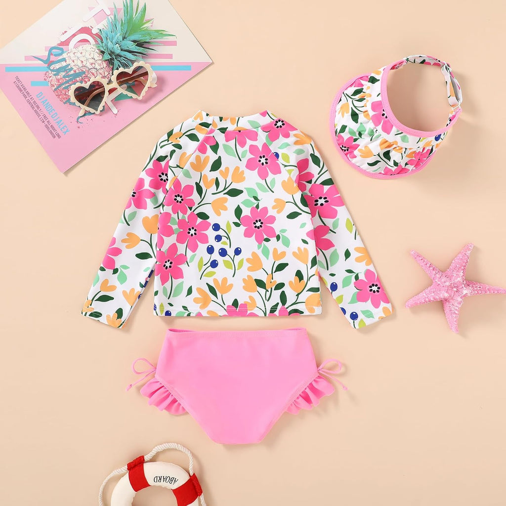 Toddler Baby Girls Swimsuit Long Sleeve Bathing Suit Rash Guard Swim Suit Bikini Set