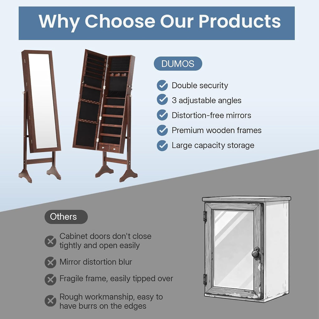 Freestanding Jewelry Organizer Cabinet with Full Length Mirror