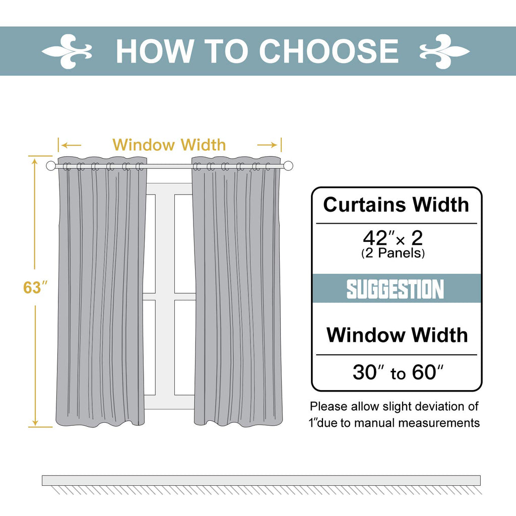 100% Blackout Curtains 63 Inch Long with Black Liner