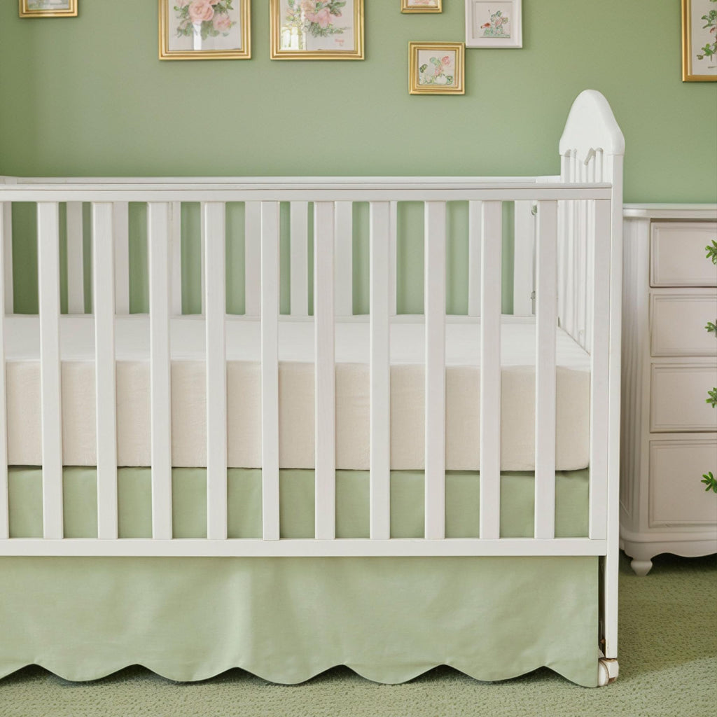 Scallop Edge Cotton Crib Skirt Toddler Bedskirt Baby Nursery Crib Bed Skirt Gender Neutral Solid Color Light Green