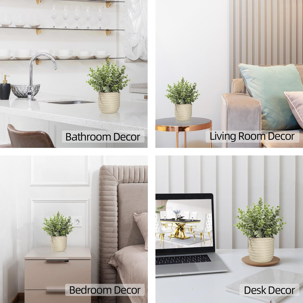 Faux Plants, Fake Plants Eucalyptus Potted Desk, Artificial Eucalyptus with a Weave Basket for Indoor Greenery