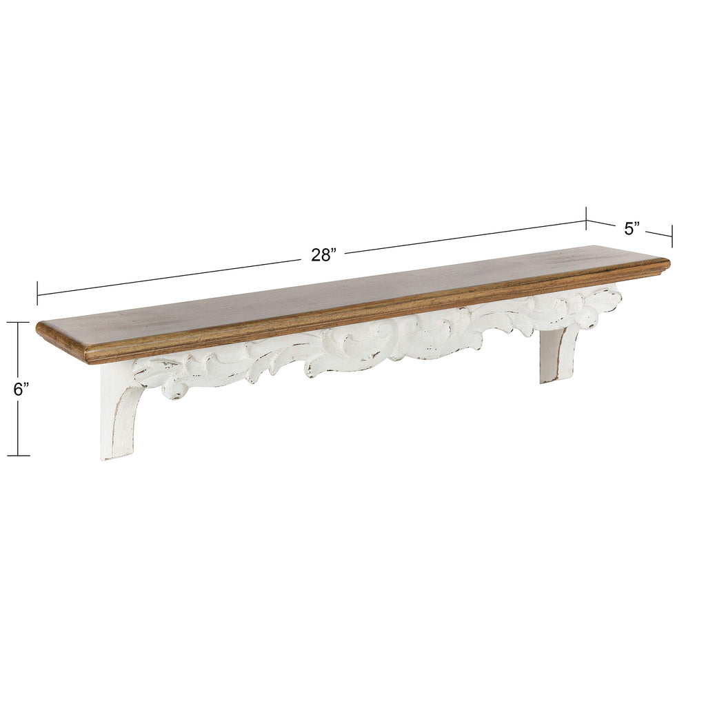 Abberly Farmhouse Wall Shelf, 28 x 5 x 6.5, Rustic Brown and White, Rustic Floating Shelf for Wall