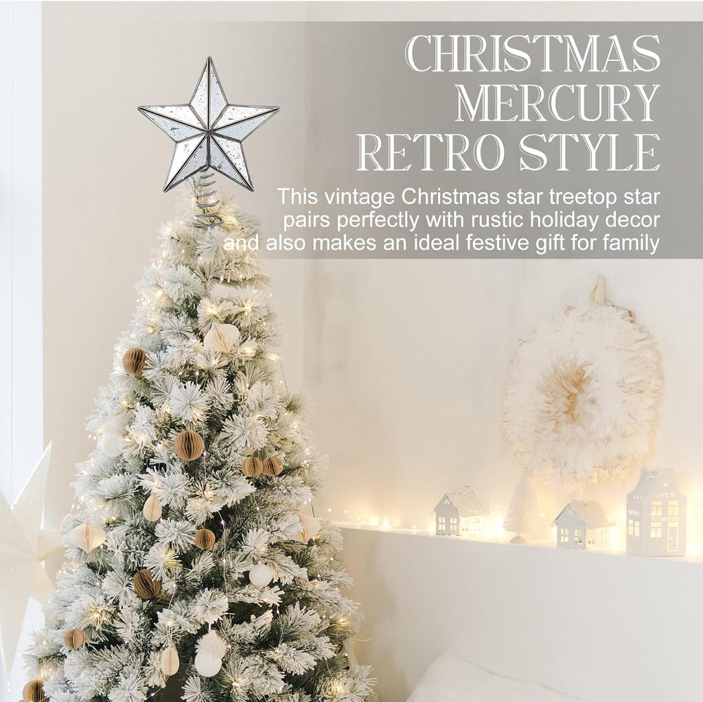 9.8 Inch Christmas Tree Topper Antique Mercury Glass Star Miniature Star Treetop Xmas Treetop Ornament for Tree Home