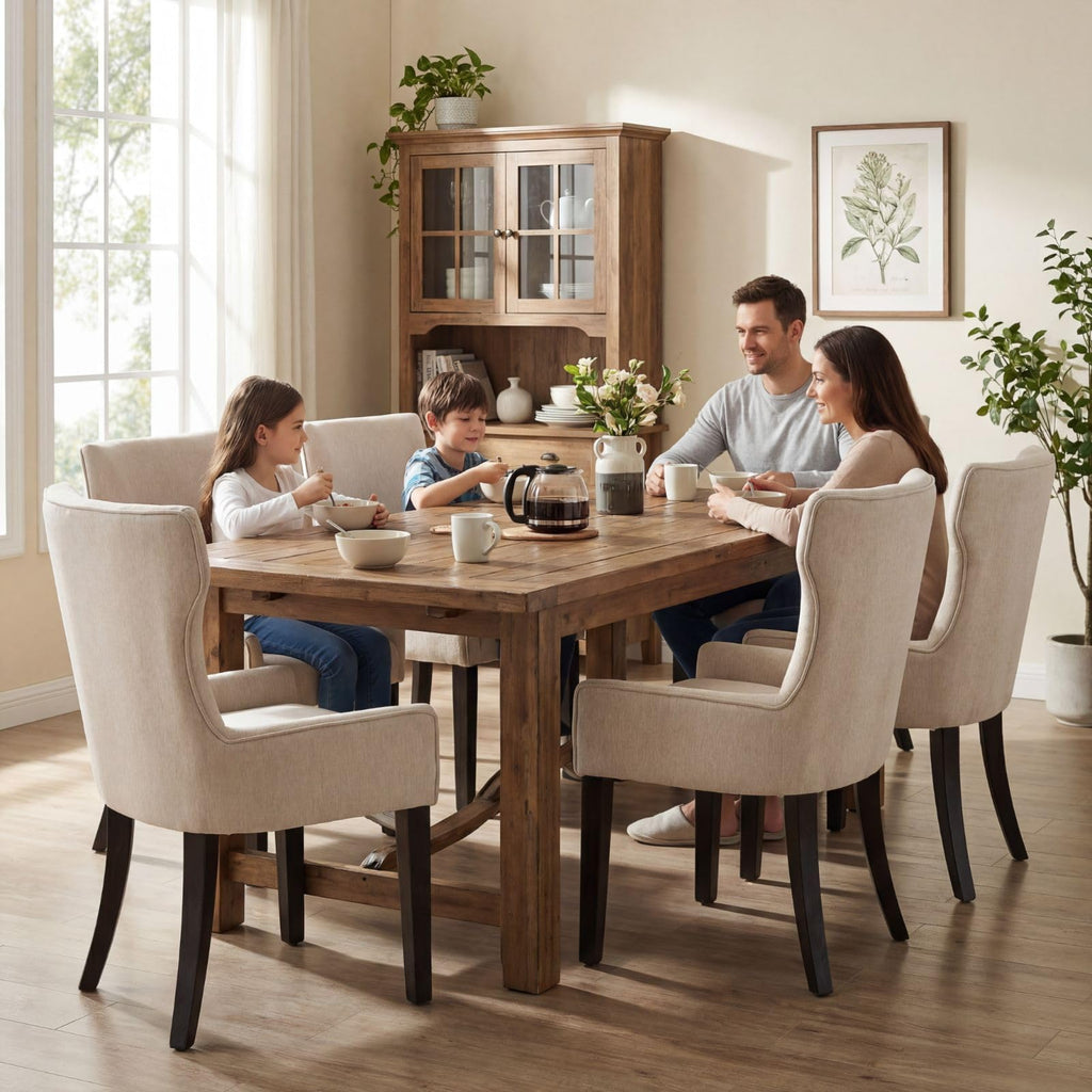 Upholstered Dining Chair Set of 2, Thick Padded Kitchen Accent Chairs with Wingback & Low Arms, Comfortable Seating
