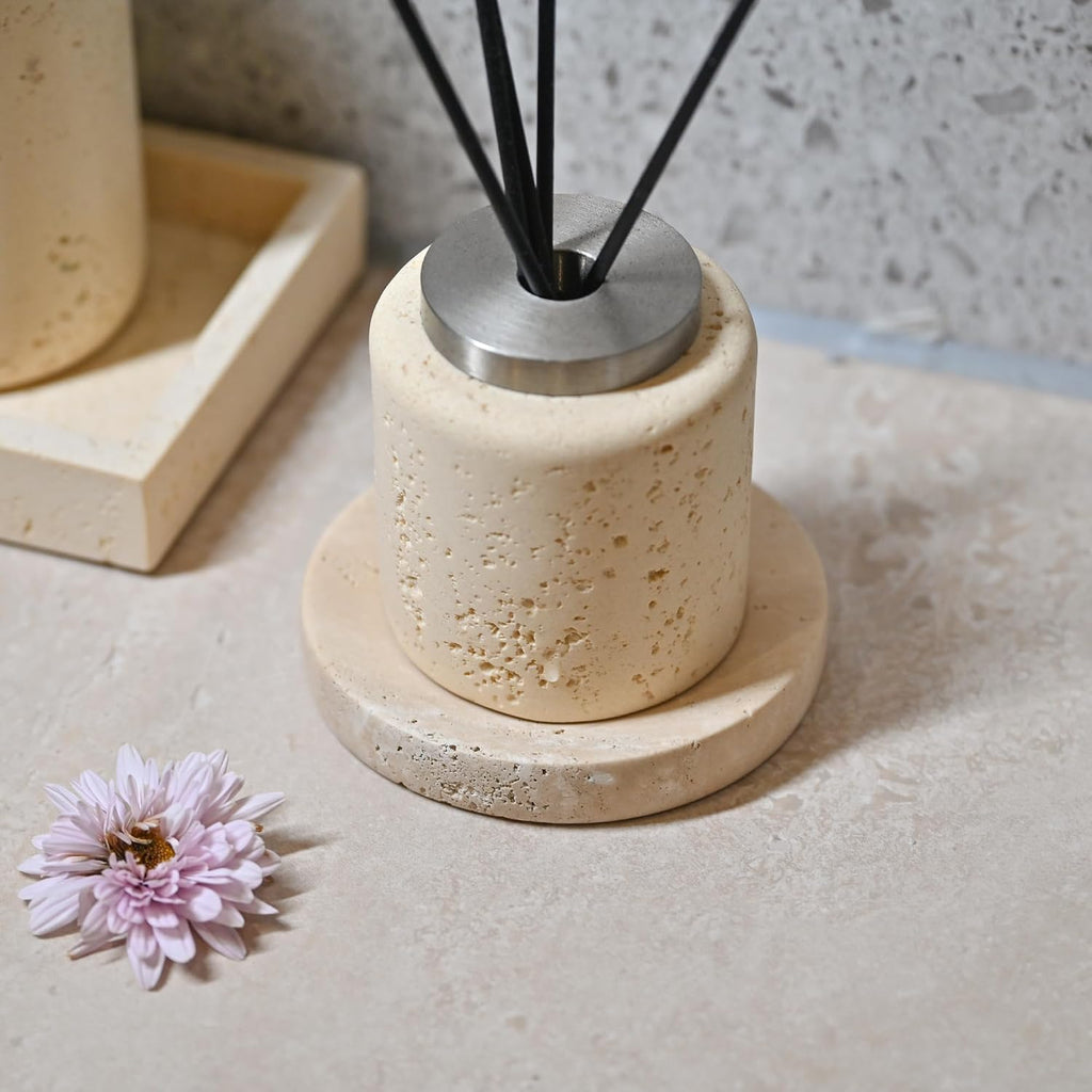 Travertine Jewelry Dish, 4 Inch Stone Trinket Tray for Rings and Earrings