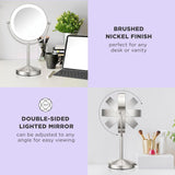 Lighted Makeup Mirror, Double-Sided LED Vanity Mirror with 1X/10X Magnification, 3 Light Settings, 3 Modes, 360°
