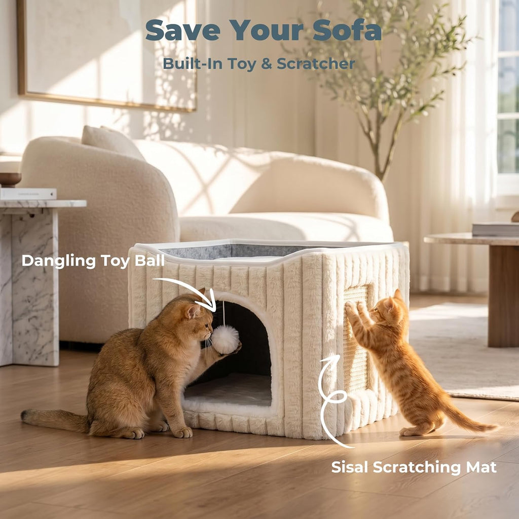 3-in-1 Cat Cave Bed for Indoor Cats with Scratch Pad