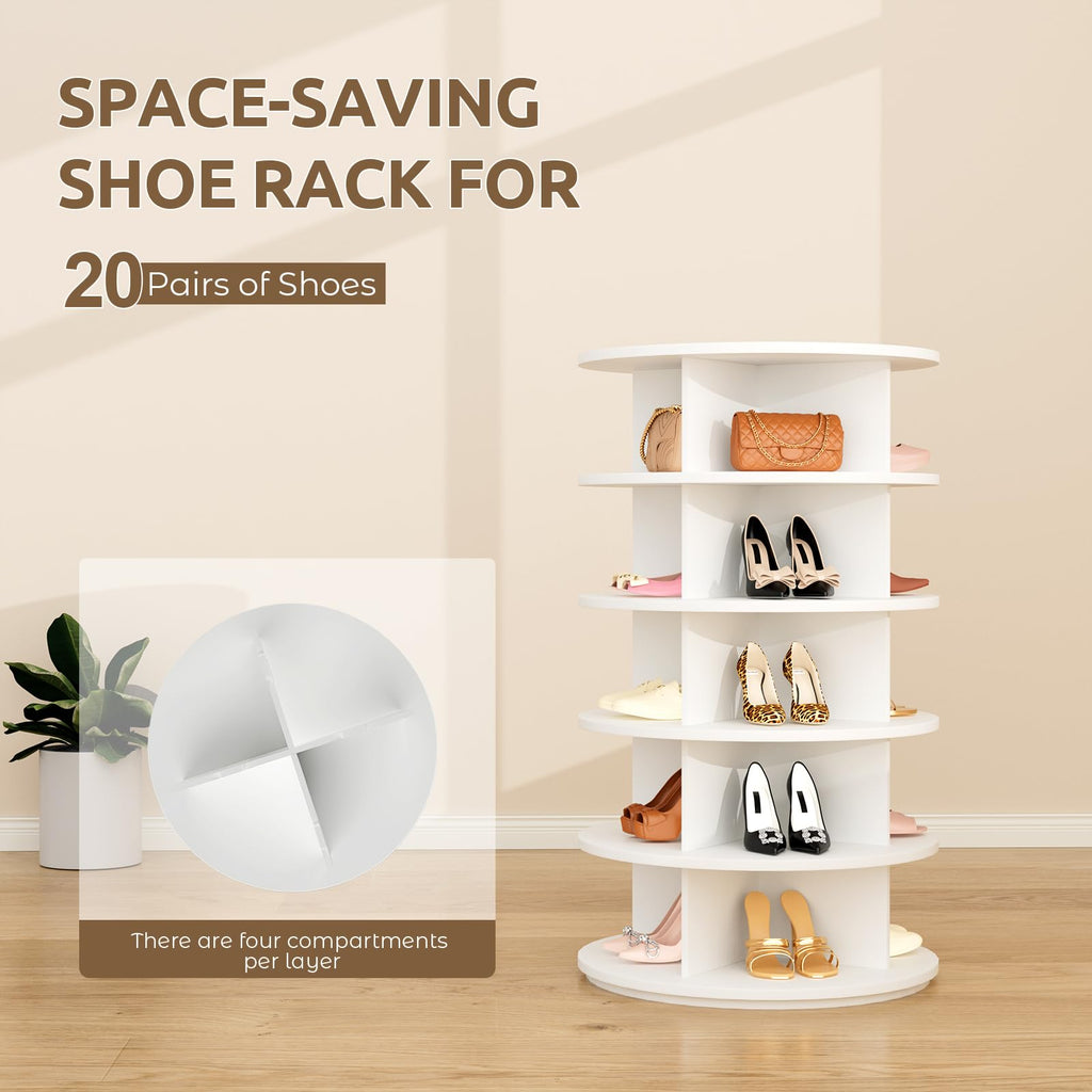 Rotating Shoe Rack 5 Tier Spinning Shoes Organizer Tower for 20-24 Pairs Lazy Susan 360 Revolving Shoe Storage