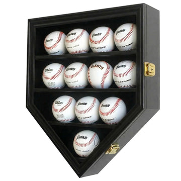 Pro 98% UV Baseball Display Case Frame Shadow Box Wall Cabinet Stand 12 Slots with Lockable Homerun and Autograph