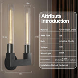 Modern Black Wall Sconces,19 Inch Double Bathroom Wall Sconce with Clear Glass Tube,Indoor 2-Light Vanity Mirror Wall Lights, for Bathroom,Living Room, Bedroom, Hallway, Entryway,Fireplace, Staircase A114-B0DMRK4LCB