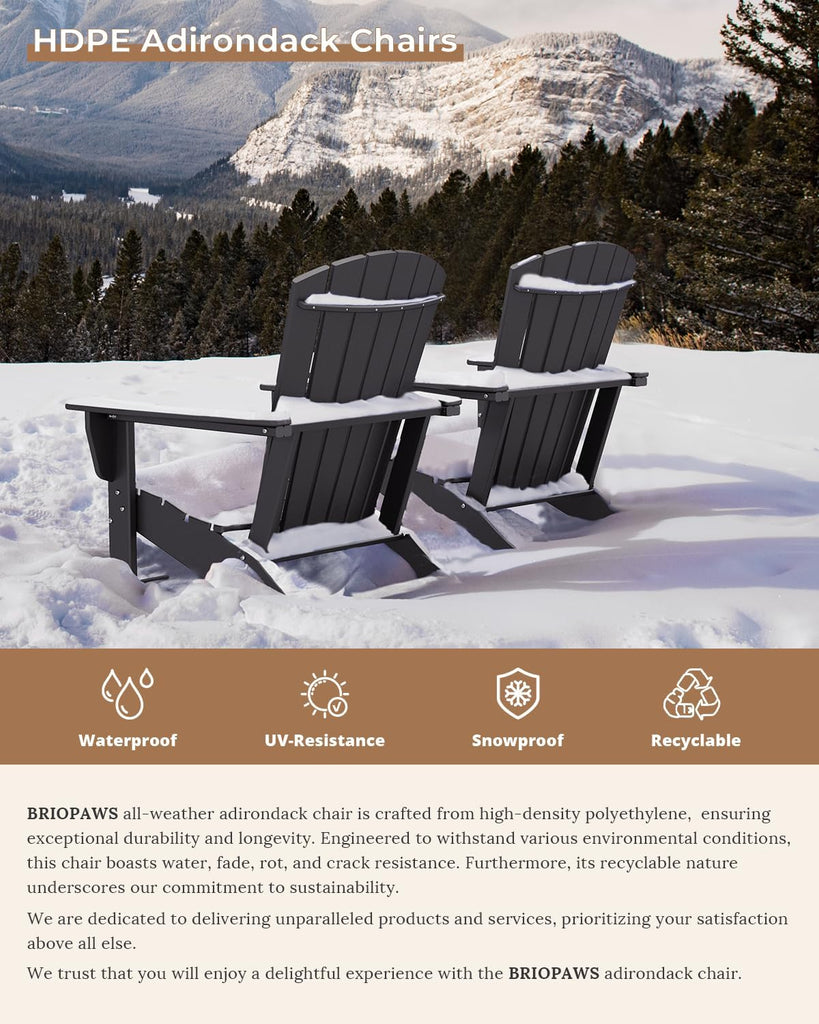 Oversized-Adirondack-Chairs Set of 2 | HDPE | All Weather | Black | 400lbs Maximum Weight Limit, Plastic Fire Pit