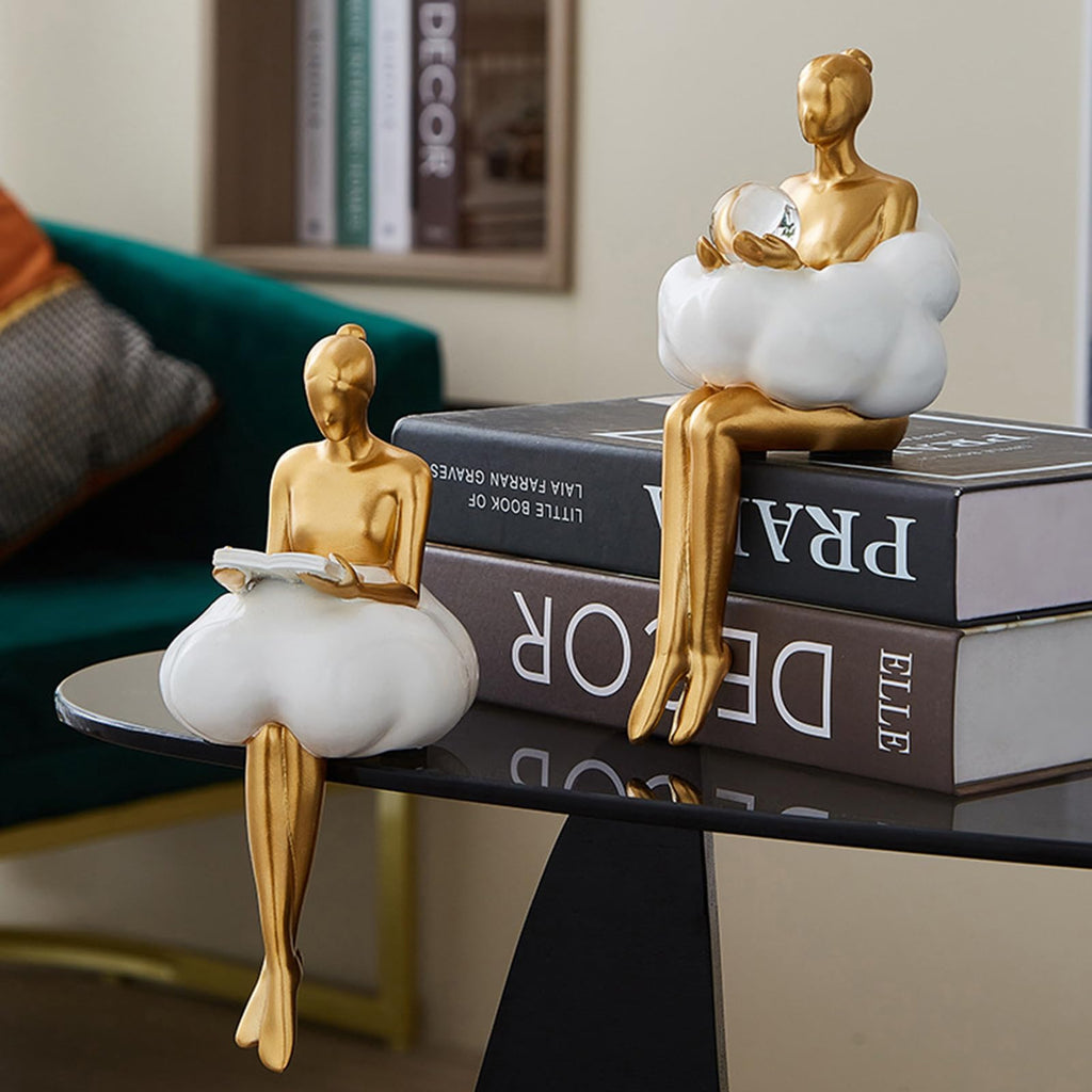 Gold Home Decor Women Thinker Statue, Modern Bookshelf Figurines Accent Decorations, Resin Abstract Art Collectible