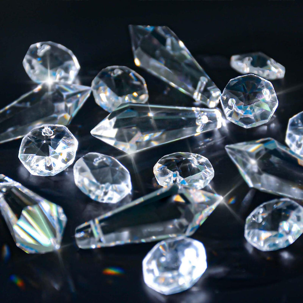 Premium Clear Crystal Glass Drops 2.4" -Multi Purpose Bluk Crystal Beads Hanging Prisms for Holiday Party/Home/Window