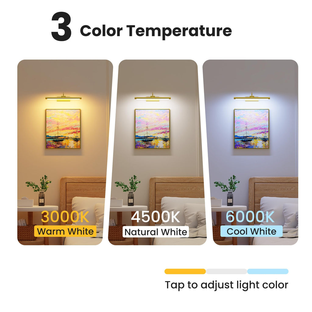 2 Pack 16" Brass Picture Art Lights - 6000mAh Rechargeable Battery Powered Wireless Lighting Gallery, Office, Living