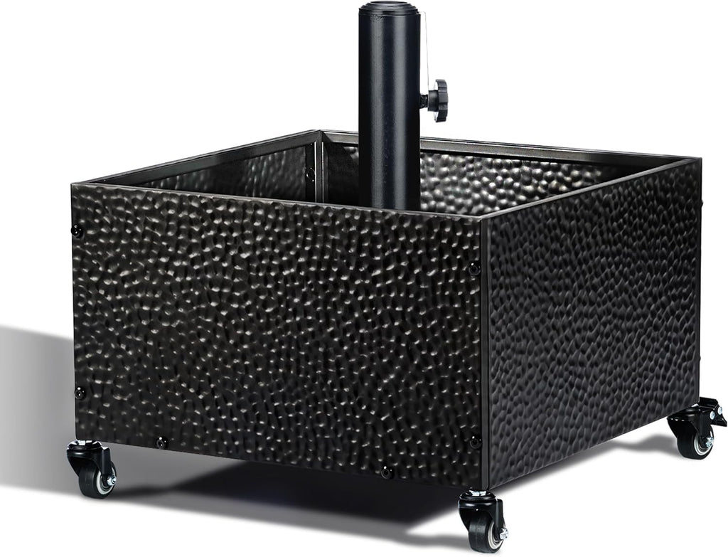 Heavy-Duty Metal Umbrella Base Stand with Wheels, 150lb Capacity Portable Fillable Planter - Black - S5NQ