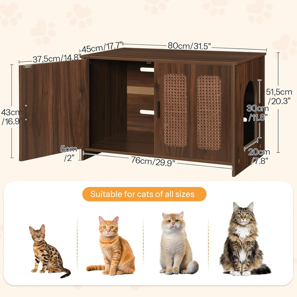 Farmhouse Cat Litter Box Enclosure, Hidden Litter Box Furniture with Side Entry & Vents, Litter Box Cabinet