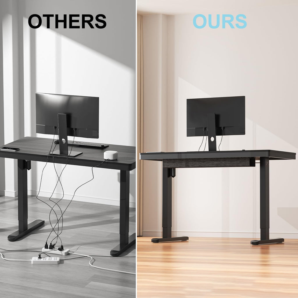 48" Electric Standing Desk with Drawer, Adjustable Sit Stand Desk, Walnut