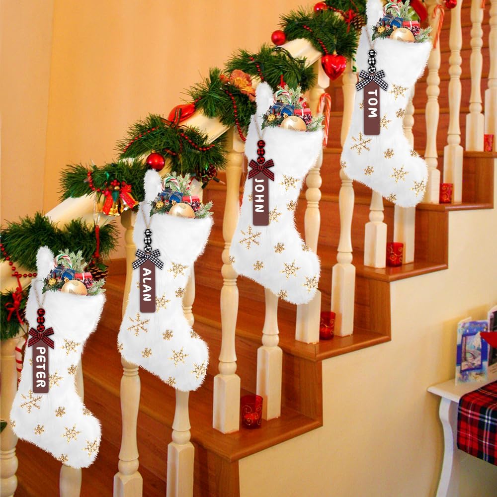 Christmas Stockings, 18" Faux Fur Sequin Snowflake Stocking - Set of 4