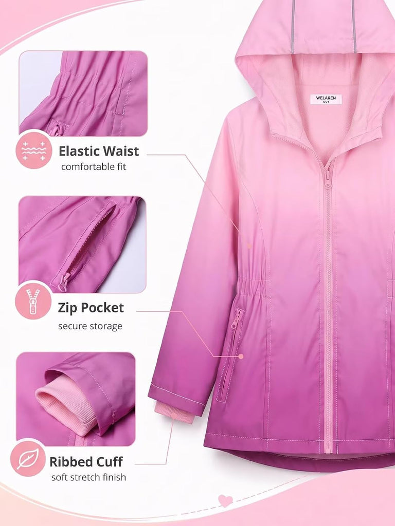 Girls Fleece Lined Hooded Jacket Long Sleeve Zip Up Coat